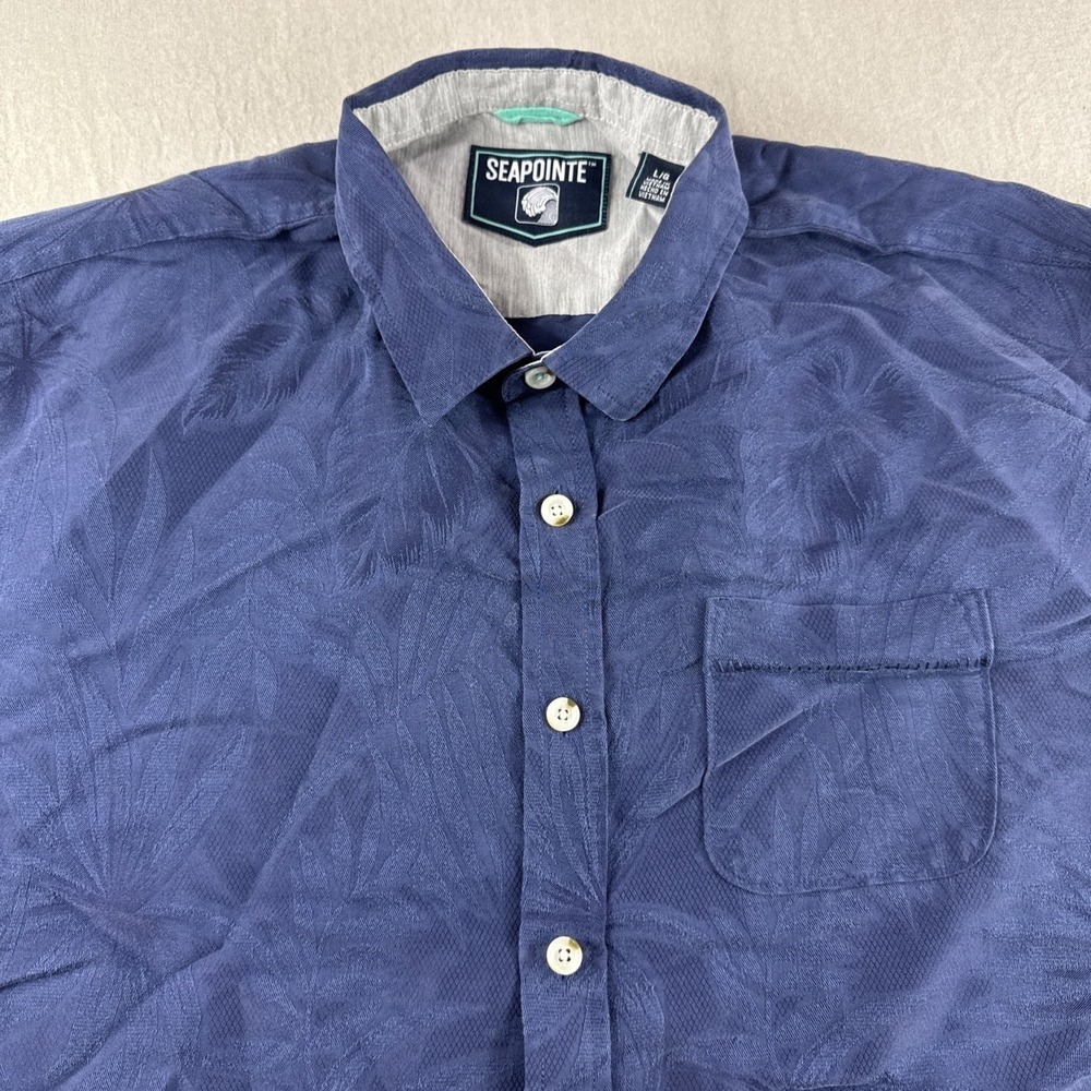 Seapointe Hawaiian Shirt Mens L Blue Floral Short Sleeve Button Up Preppy Modal
